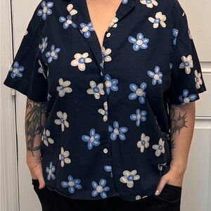 Marimekko Uniqlo Oversized Linen Blend Open Collar Short-Sleeve Shirt